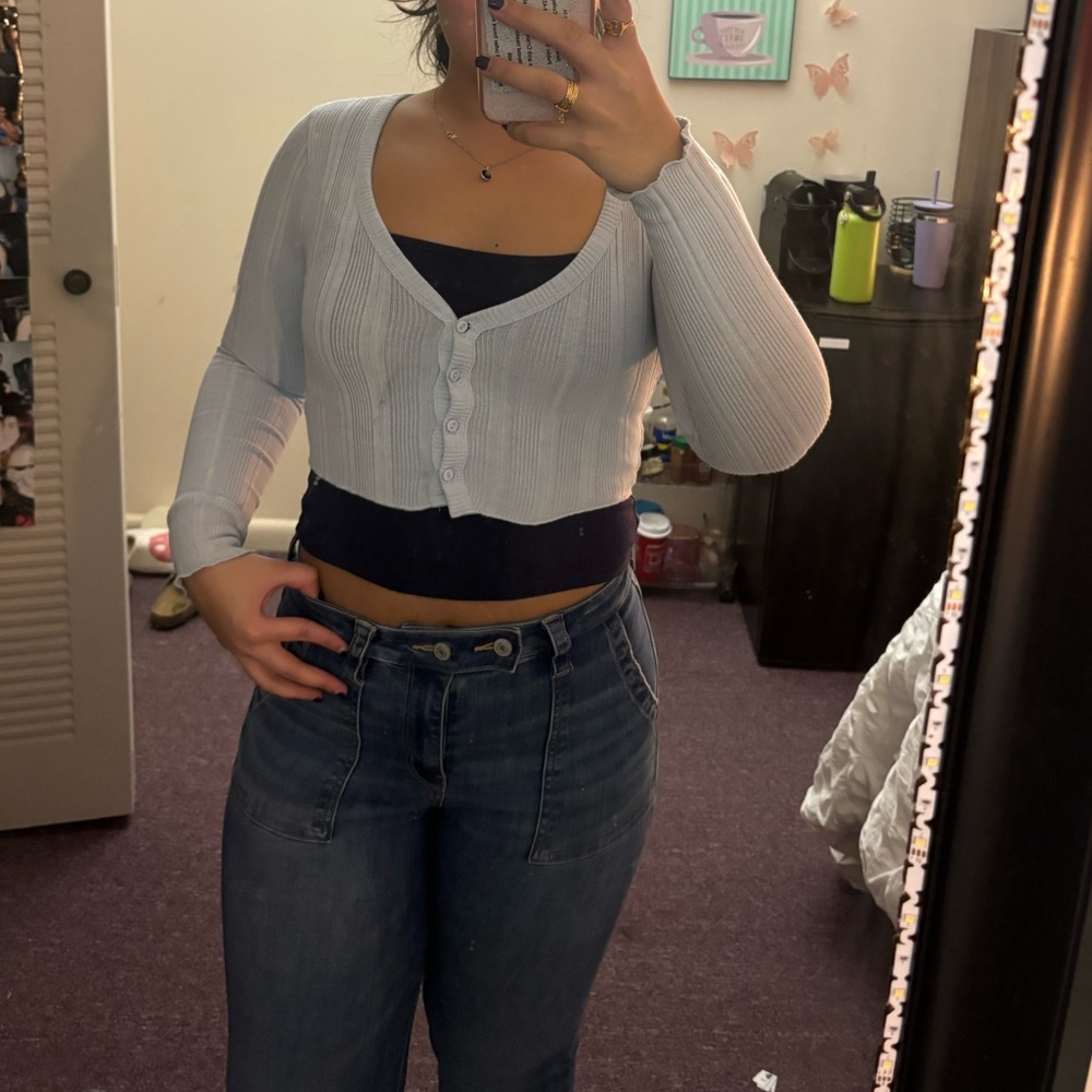Blue Cropped Cardigan - Picture 3 of 5